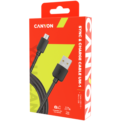 Кабель micro USB CANYON черный 1м,арт.CNE-USBM1B